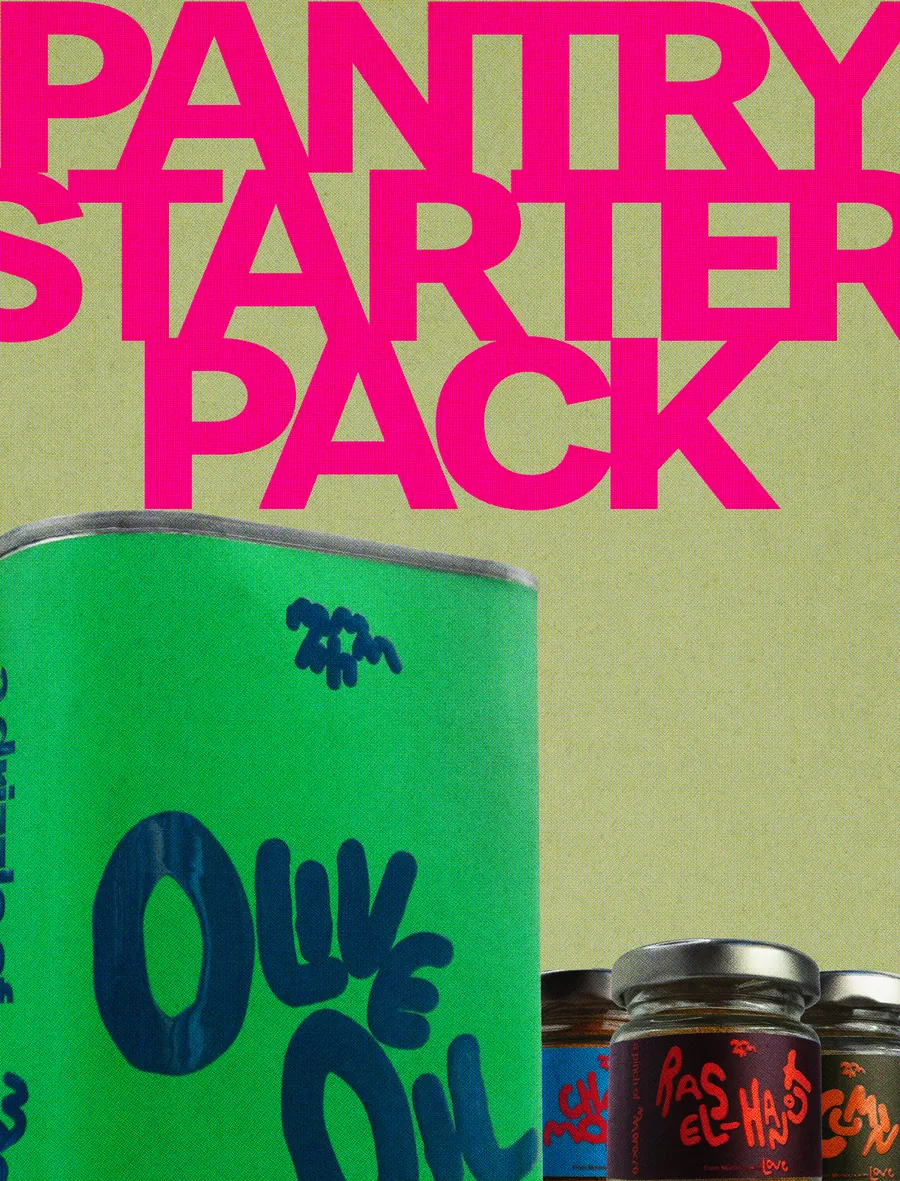 Pantry Starter Pack: one tin of MMMHH olive oil and three spice jars